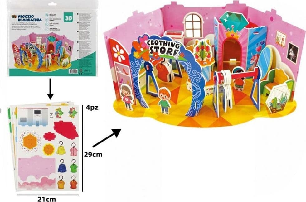 PUZZLE 3D FORMA NEGOZIO ABBIGLIAMENTO IN MINIATURA PER BAMBINI COSTRUZIONE FAI DA TE 32404 - 2