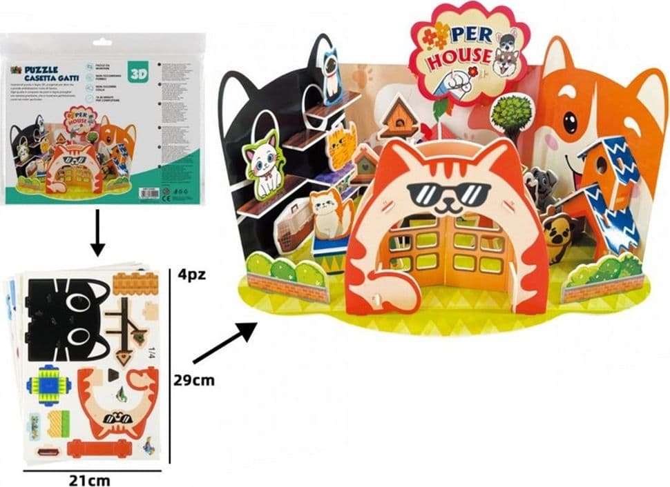 KIT PUZZLE 3D FORMA CASETTA ANIMALI IN MINIATURA PER BAMBINI COSTRUZIONE FAI DA TE 32402 - 2