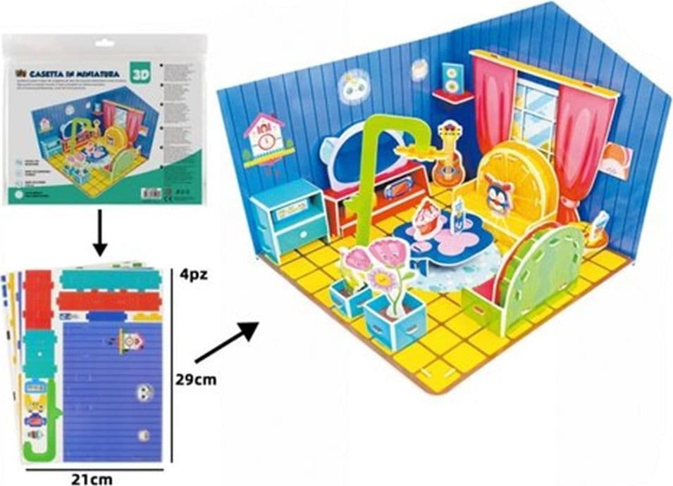 KIT PUZZLE 3D FORMA SOGGIORNO CASETTA IN MINIATURA PER BAMBINI COSTRUZIONE FAI DA TE 32406 - 2