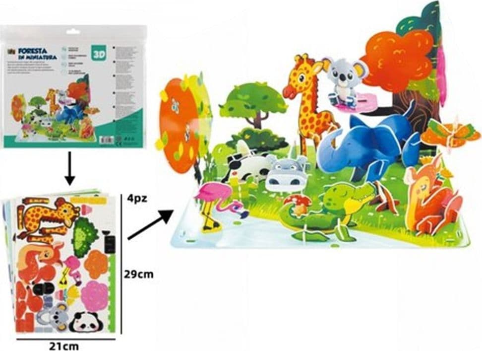 KIT PUZZLE 3D FORESTA PARADISO ANIMALI IN MINIATURA PER BAMBINI COSTRUZIONE FAI DA TE 32407 - 2