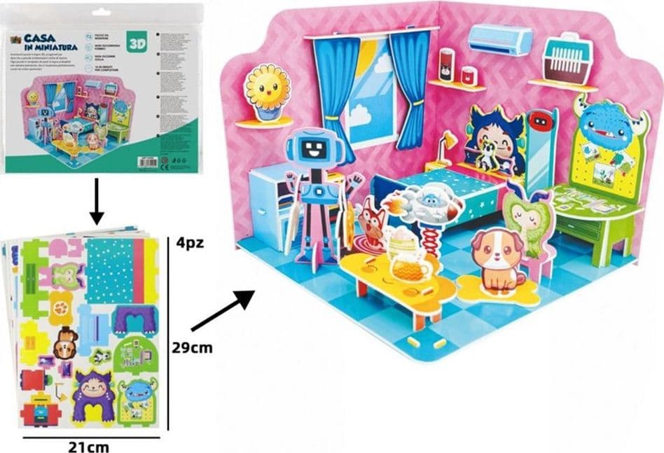 KIT PUZZLE 3D FORMA CAMERA CASA IN MINIATURA PER BAMBINI COSTRUZIONE FAI DA TE 32405 - 2
