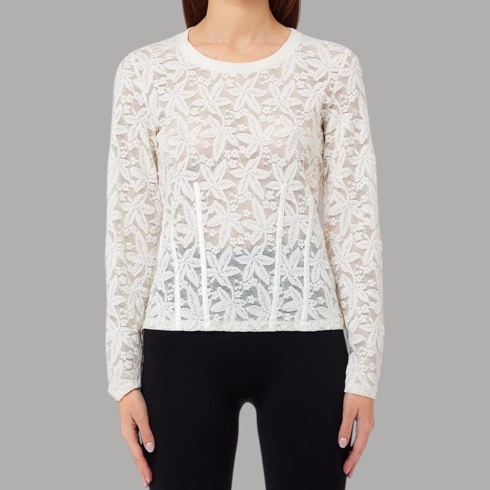 T-shirt Liu Jo TF6152J3968 maniche lunghe in pizzo floreale trasparente - 2