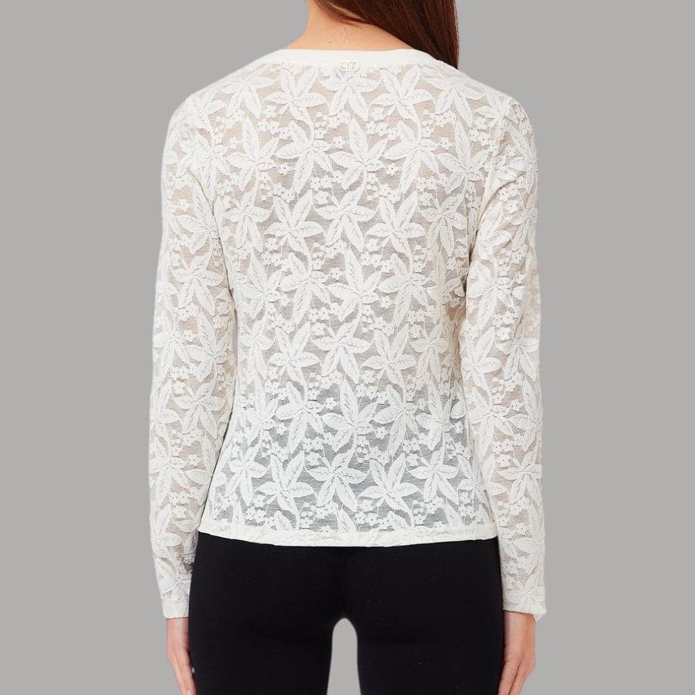 T-shirt Liu Jo TF6152J3968 maniche lunghe in pizzo floreale trasparente - 3
