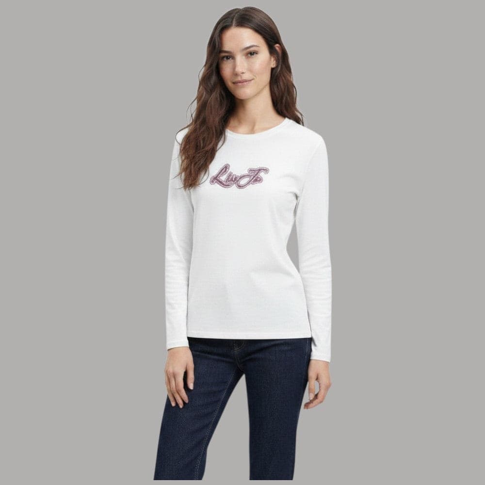 T-shirt manica lunga Liu Jo TF6248JS003 con maxi logo strass - 7