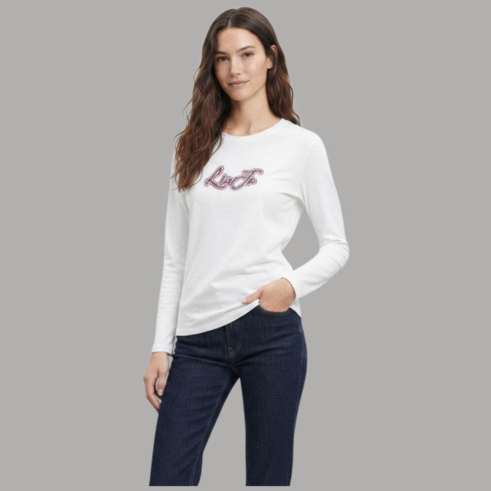 T-shirt manica lunga Liu Jo TF6248JS003 con maxi logo strass - 2