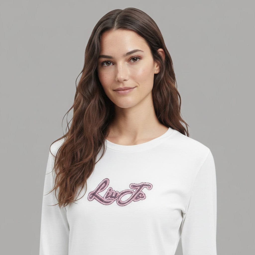 T-shirt manica lunga Liu Jo TF6248JS003 con maxi logo strass - 3