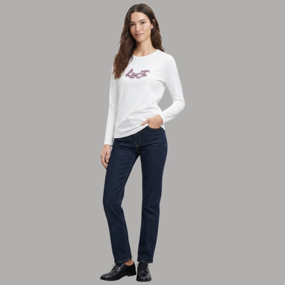 T-shirt manica lunga Liu Jo TF6248JS003 con maxi logo strass - 4