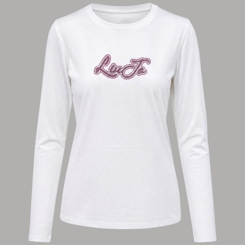 T-shirt manica lunga Liu Jo TF6248JS003 con maxi logo strass - 6