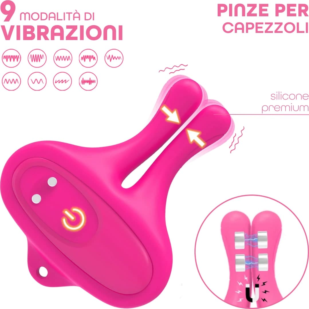 Pinze Vibranti Morsetti per Capezzoli Magnetiche 9 Vibrazioni in Silicone BDSM - 3