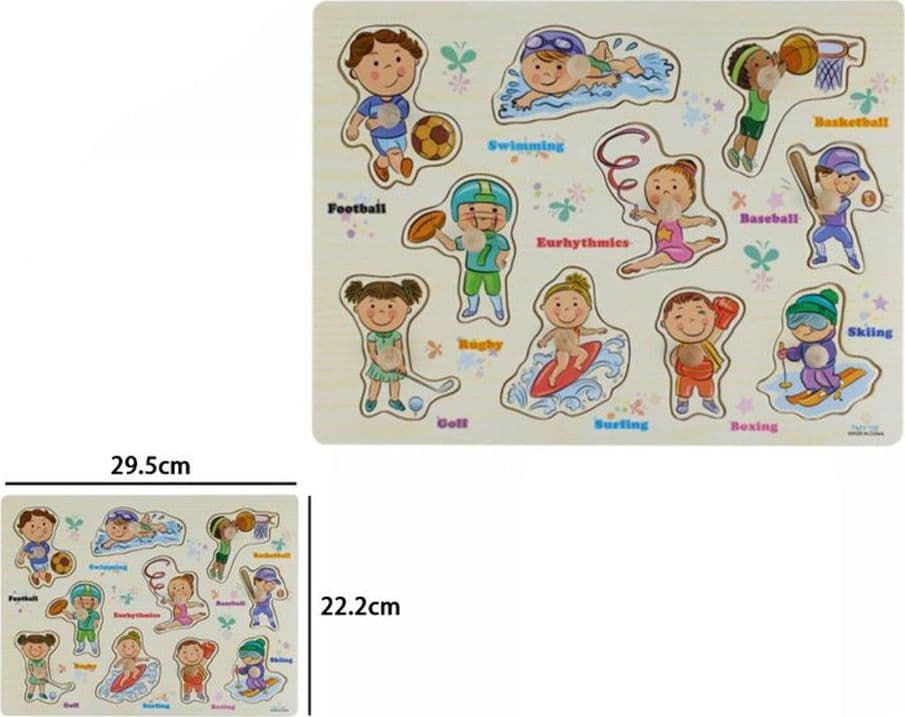 PUZZLE A INCASTRO TEMA PERSONE SPORT GIOCO EDUCATIVO IN LEGNO PER BAMBINI CON POMELLI 07540 - 2