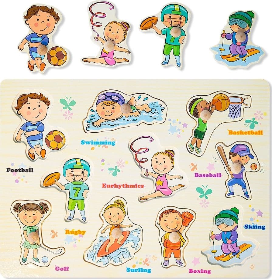 PUZZLE A INCASTRO TEMA PERSONE SPORT GIOCO EDUCATIVO IN LEGNO PER BAMBINI CON POMELLI 07540 - 3