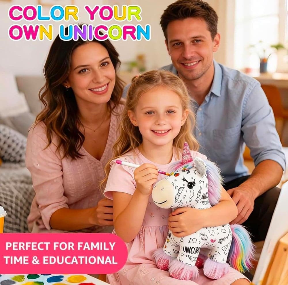 KIT PELUCHE UNICORNO DA COLORARE CON 12 PENNARELLI LAVABILE GIOCO CREATIVO PER BAMBINI - 3