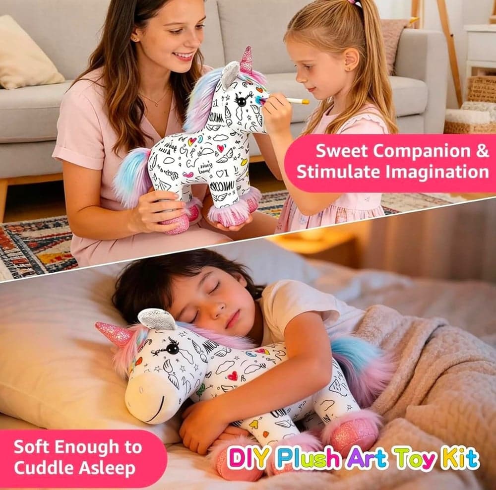 KIT PELUCHE UNICORNO DA COLORARE CON 12 PENNARELLI LAVABILE GIOCO CREATIVO PER BAMBINI - 4