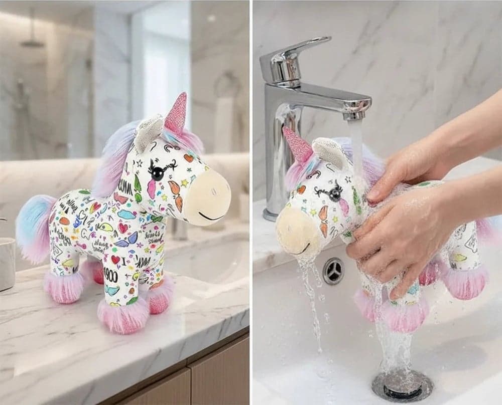 KIT PELUCHE UNICORNO DA COLORARE CON 12 PENNARELLI LAVABILE GIOCO CREATIVO PER BAMBINI - 7