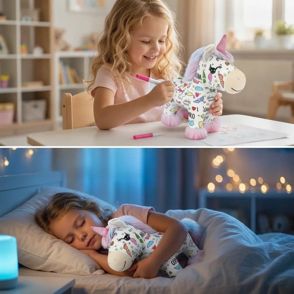 KIT PELUCHE UNICORNO DA COLORARE CON 12 PENNARELLI LAVABILE GIOCO CREATIVO PER BAMBINI - 8