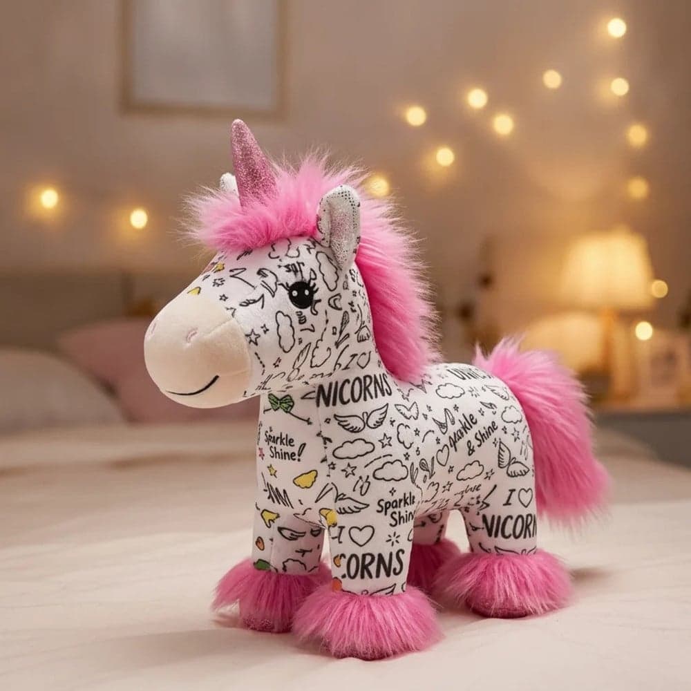 KIT PELUCHE UNICORNO DA COLORARE CON 12 PENNARELLI LAVABILE GIOCO CREATIVO PER BAMBINI - 10