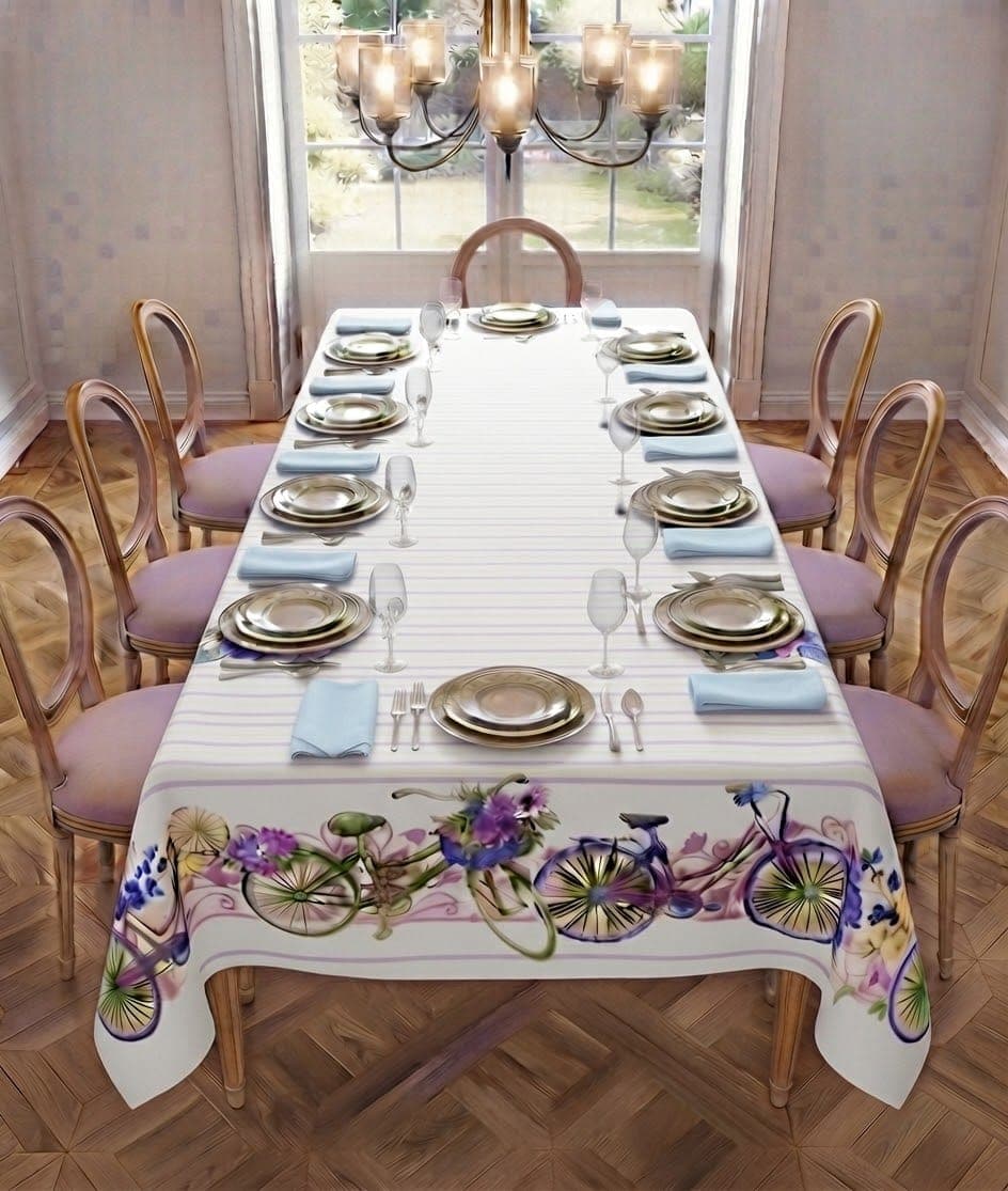 Tovaglia da Tavola x12 Ortensia Bici Preziosa Home Rasatello Stampato con Tovaglioli - 2