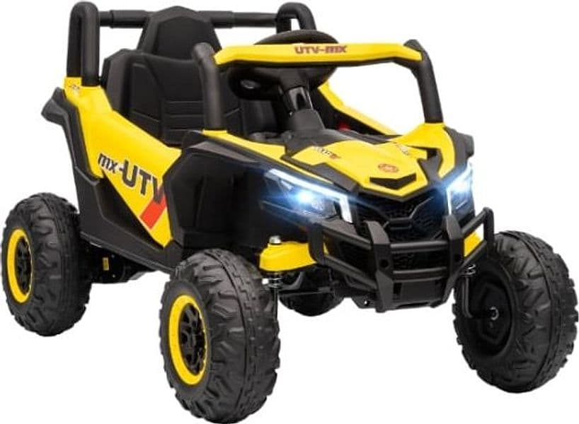 AIYAPLAY Auto elettrica bambini UTV 12 V, buggy elettrico bambini con telecomando 2.4G, avviamento lento, sistema di sospensione, luci, musica, porta USB, per ragazzi e ragazze 3-5 anni, giallo | Dimensioni 120.00 × 70.00 × 50.00 cm