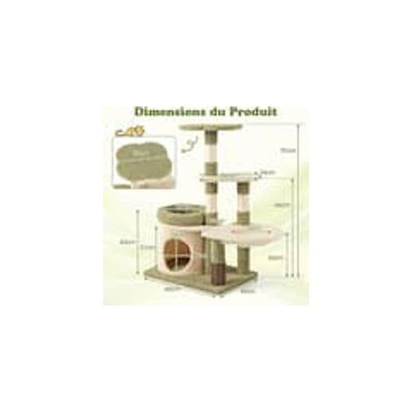 Dell COSTWAY Tiragraffi per Gatto Alto 100 cm, Albero Tiragraffi Gatto con 3 Pali in Sisal, 4 Piattaforme e Grotta, Cuccia Albero Gatto Rivestito in Peluche, Verde e Bianco | Dimensioni 55.00 × 45.00 × 25.00 cm