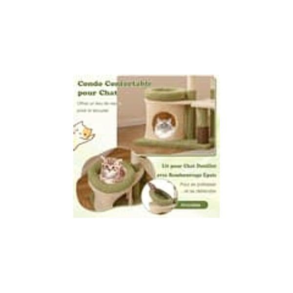 Dell COSTWAY Tiragraffi per Gatto Alto 100 cm, Albero Tiragraffi Gatto con 3 Pali in Sisal, 4 Piattaforme e Grotta, Cuccia Albero Gatto Rivestito in Peluche, Verde e Bianco | Dimensioni 55.00 × 45.00 × 25.00 cm - 2