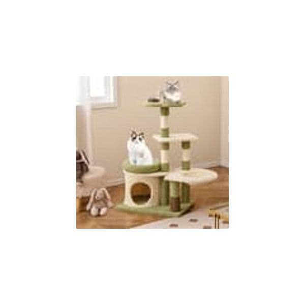 Dell COSTWAY Tiragraffi per Gatto Alto 100 cm, Albero Tiragraffi Gatto con 3 Pali in Sisal, 4 Piattaforme e Grotta, Cuccia Albero Gatto Rivestito in Peluche, Verde e Bianco | Dimensioni 55.00 × 45.00 × 25.00 cm - 3