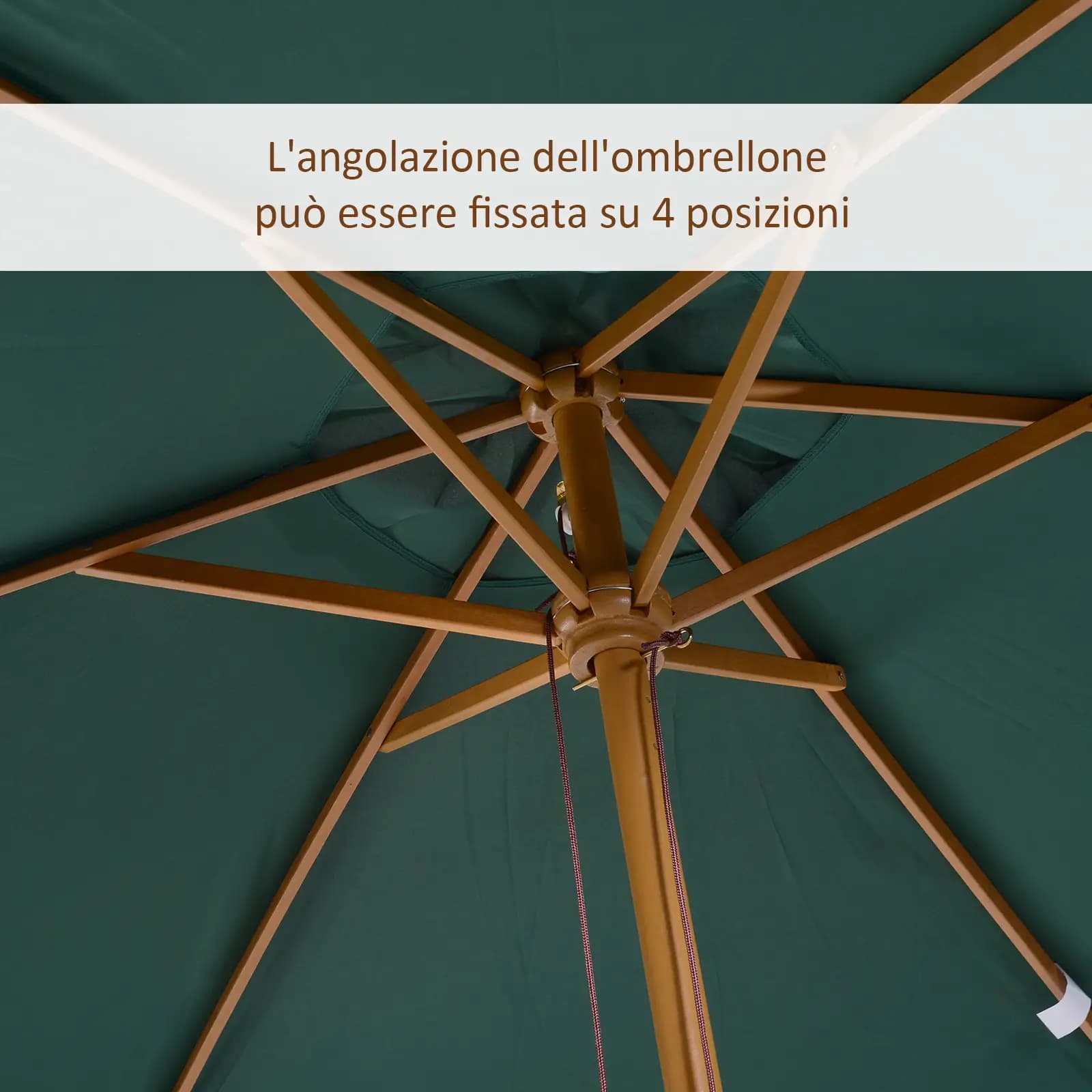 Outsunny 01-0216 Ombrellone Rettangolare da Giardino 2,95 x 2 x 2,55 m Verde Scuro, Palo in Legno Laccato Ø38 mm con 6 Stecche in Bambù, Telo in Poliestere 180 g/m² con Airvent, Apertura a Carrucola, Base Non Inclusa - 4