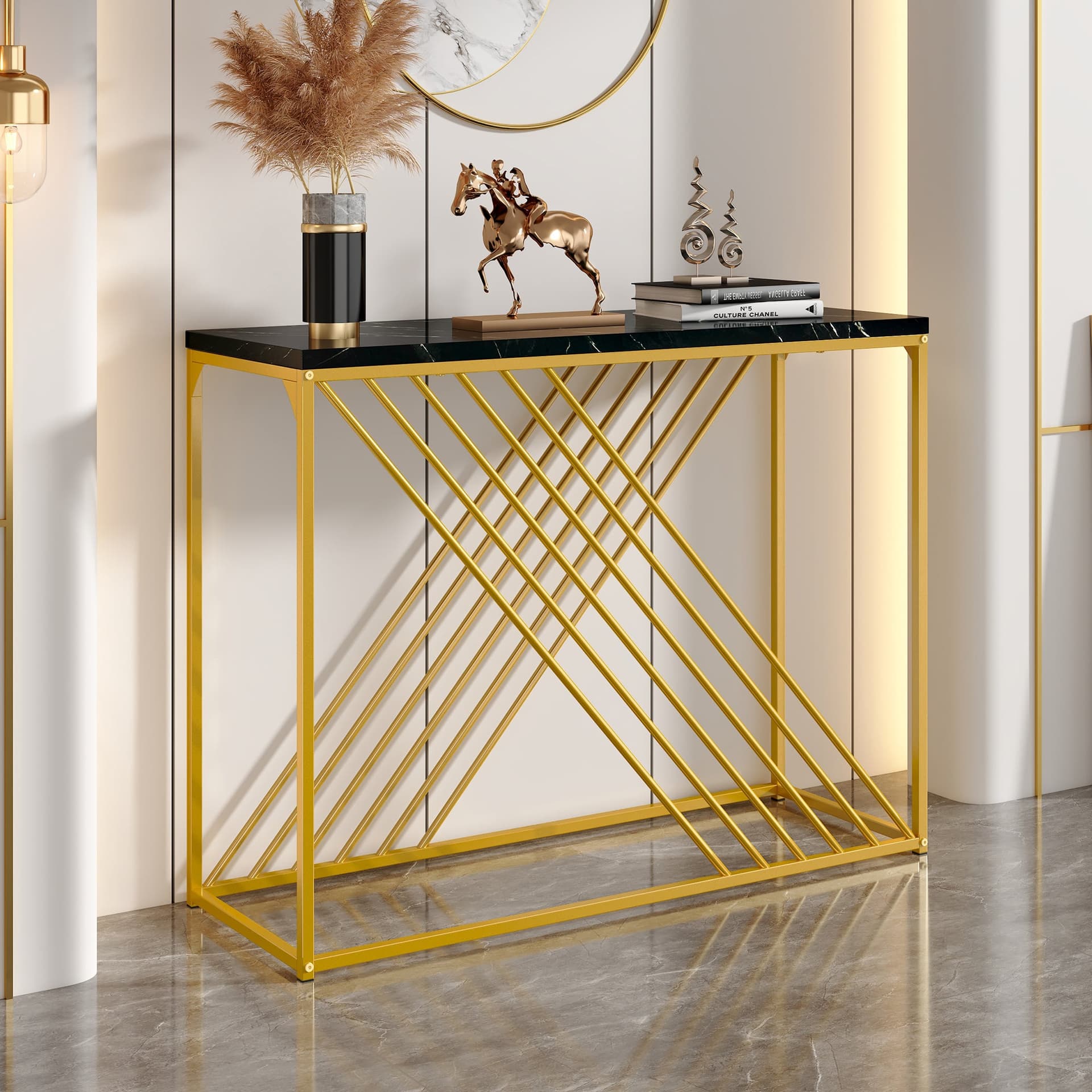 Tavolo da consolle, tavolino da salotto, credenza, con 2 ripiani in traliccio, per soggiorno, corridoio, 101,5 x 35 x 80 cm, telaio in acciaio, stile industriale, marrone rustico e nero | Dimensioni 115.00 × 45.00 × 15.00 cm - 2