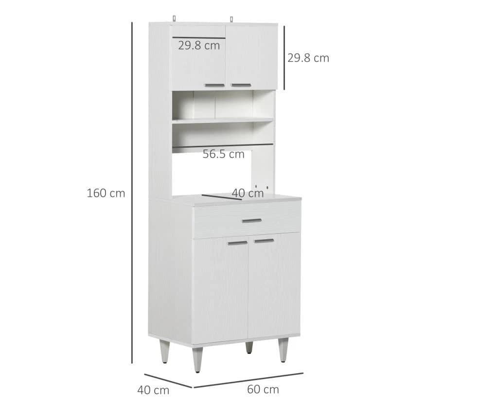 HOMCOM 835-344 Credenza Alta da Cucina Bianca in Legno, Mobile Dispensa 60 x 40 x 160 cm con 2 Armadietti e Mensola, Soluzione Salvaspazio per Cucina e Soggiorno, Modello 835-344, EAN 8056644083055, Colore Bianco - 2