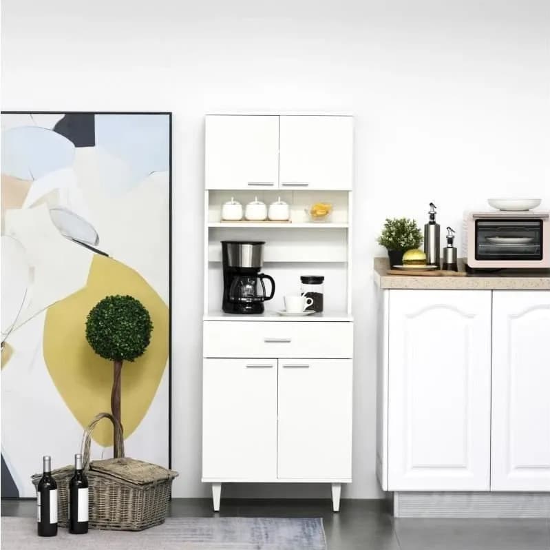 HOMCOM 835-344 Credenza Alta da Cucina Bianca in Legno, Mobile Dispensa 60 x 40 x 160 cm con 2 Armadietti e Mensola, Soluzione Salvaspazio per Cucina e Soggiorno, Modello 835-344, EAN 8056644083055, Colore Bianco - 3