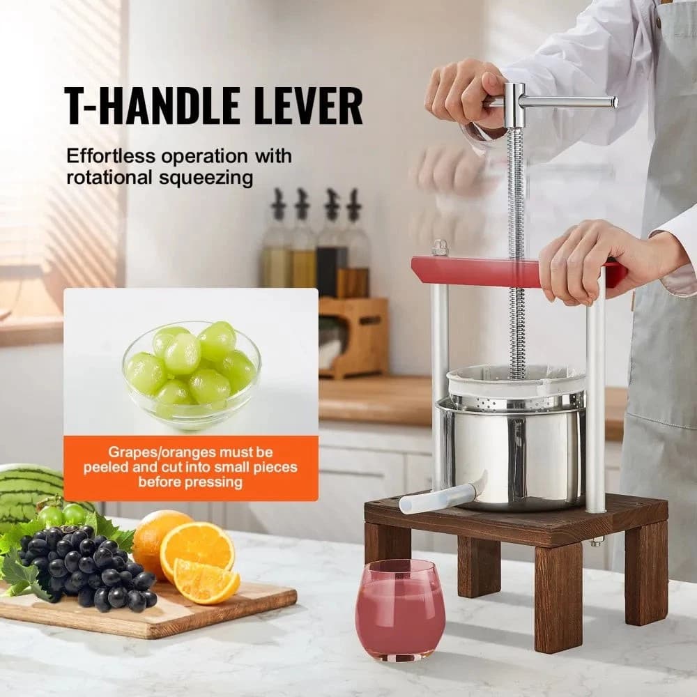 Torchio per Vini di Frutta 2 Litri Torchietto Manuale Pressa per Succo di Frutta con Impugnatura Cestello in Acciaio Inossidabile, Estrattore per Olio d'Oliva UVA Mela Sidro Verdure Miele Succo | Dimensioni 30.00 × 25.00 × 35.00 cm - 3