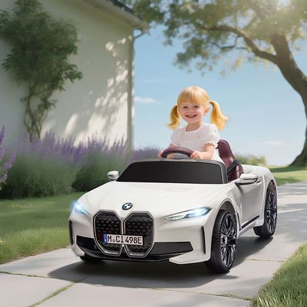 HOMCOM Macchina Elettrica per Bambini 3-6 Anni con Licenza BMW con Telecomando, Clacson e Fari, 115x67x45 cm, Bianca | Dimensioni 125.00 × 75.00 × 55.00 cm
