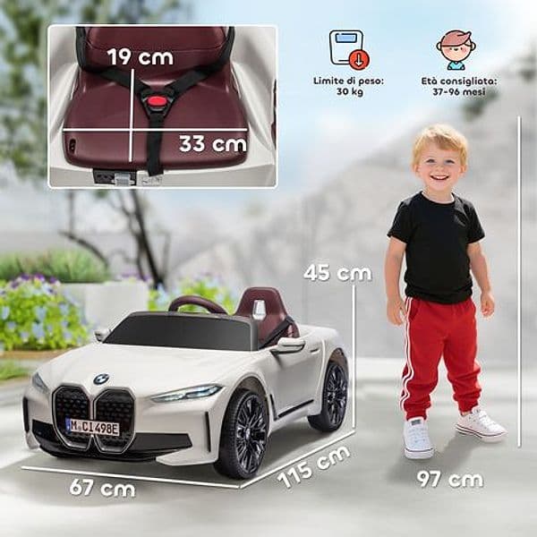 HOMCOM Macchina Elettrica per Bambini 3-6 Anni con Licenza BMW con Telecomando, Clacson e Fari, 115x67x45 cm, Bianca | Dimensioni 125.00 × 75.00 × 55.00 cm - 2
