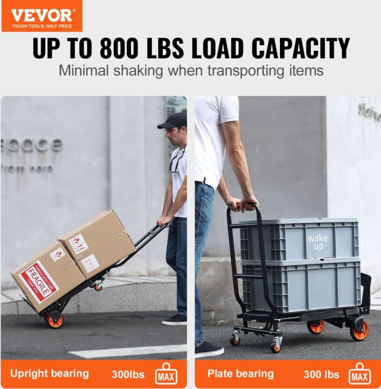 VEVOR Carrello a Mano Pieghevole in Alluminio Carrello a Mano Carrello Portacarichi Carico Max. 136kg, Carrello a Mano Pieghevole in Carrello con Piattaforma Ruote per Trasporto di Merci da Magazzino. - 4