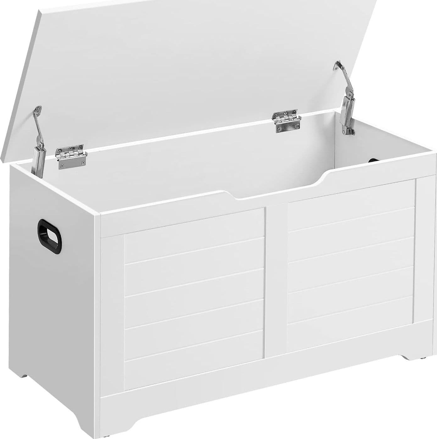 VASAGLE LSB063T14 Contenitore, panca porta scarpe, mobile per ingresso con 2 cerniere di sicurezza, stile moderno, 40 x 80 x 46 cm, per ingresso, camera da letto, soggiorno, bianco | Dimensioni 90.00 × 55.00 × 15.00 cm - 6