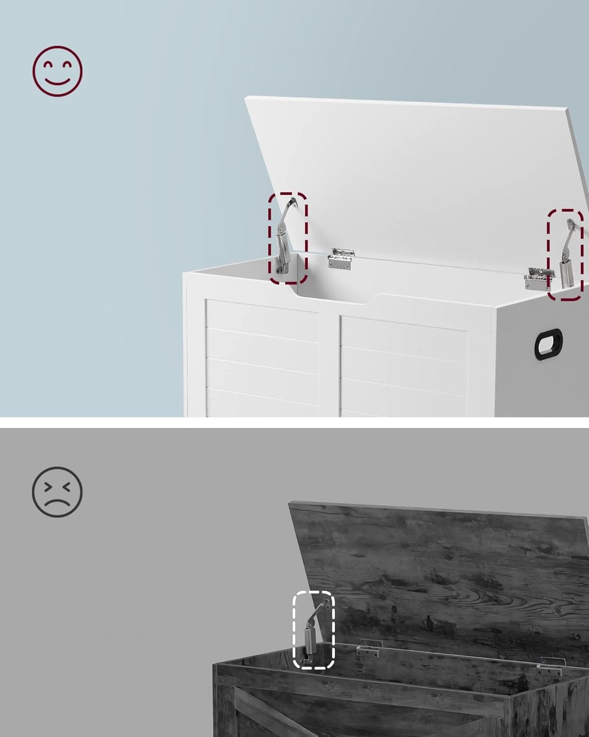 VASAGLE LSB063T14 Contenitore, panca porta scarpe, mobile per ingresso con 2 cerniere di sicurezza, stile moderno, 40 x 80 x 46 cm, per ingresso, camera da letto, soggiorno, bianco | Dimensioni 90.00 × 55.00 × 15.00 cm - 5