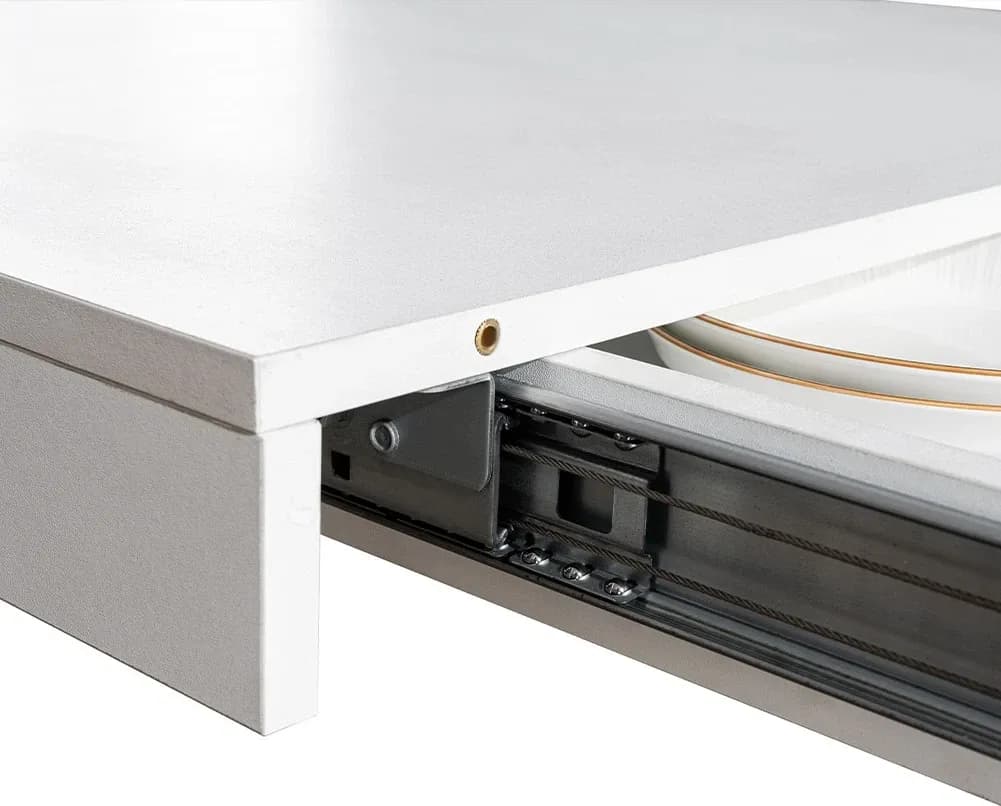 Shally Dogan Tavolo da Cucina e Sala da Pranzo Estensibile Richiudibile, Allungabile da 140-220 cm con 2 Pannelli da 40 cm, Apertura Semplice e Veloce, Design Moderno, Base Nera (Bianco) | Dimensioni 150.00 × 95.00 × 20.00 cm - 3