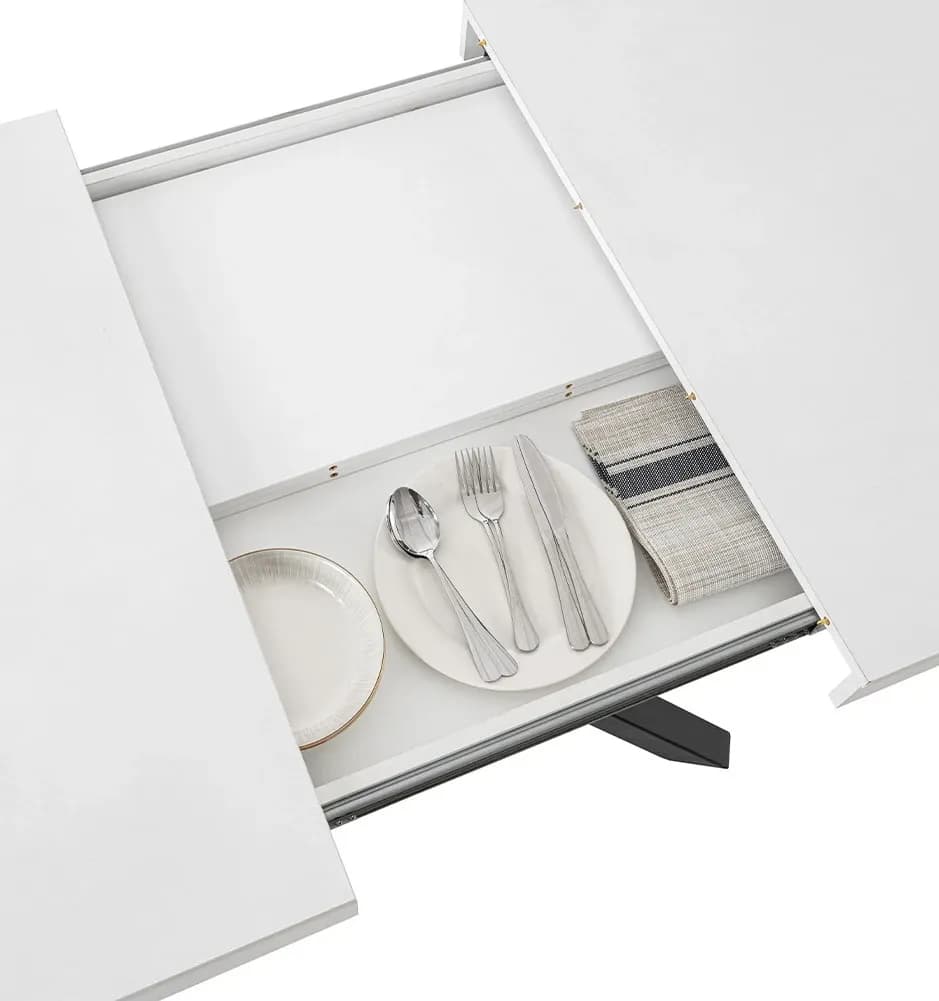 Shally Dogan Tavolo da Cucina e Sala da Pranzo Estensibile Richiudibile, Allungabile da 140-220 cm con 2 Pannelli da 40 cm, Apertura Semplice e Veloce, Design Moderno, Base Nera (Bianco) | Dimensioni 150.00 × 95.00 × 20.00 cm - 4