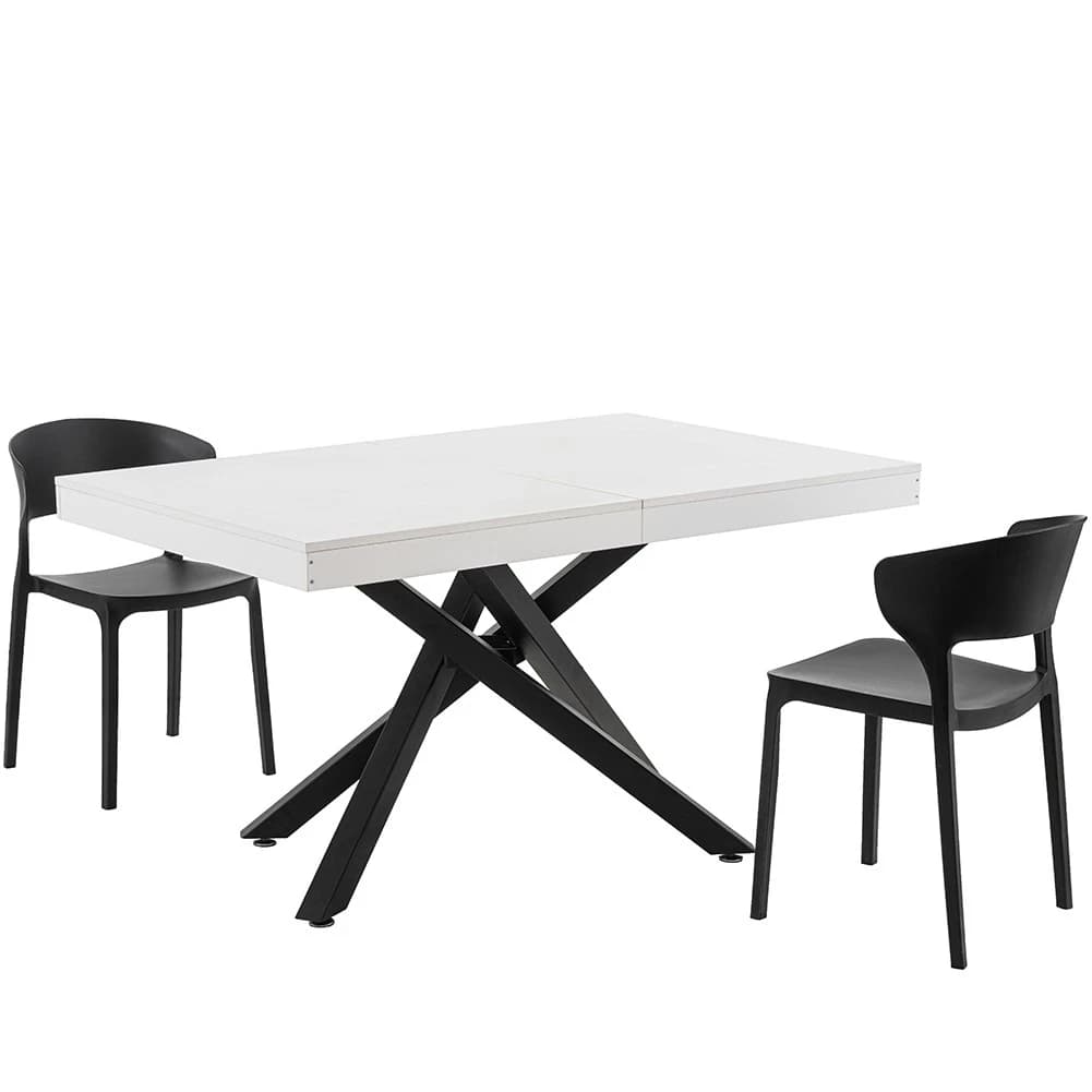 Shally Dogan Tavolo da Cucina e Sala da Pranzo Estensibile Richiudibile, Allungabile da 140-220 cm con 2 Pannelli da 40 cm, Apertura Semplice e Veloce, Design Moderno, Base Nera (Bianco) | Dimensioni 150.00 × 95.00 × 20.00 cm - 5