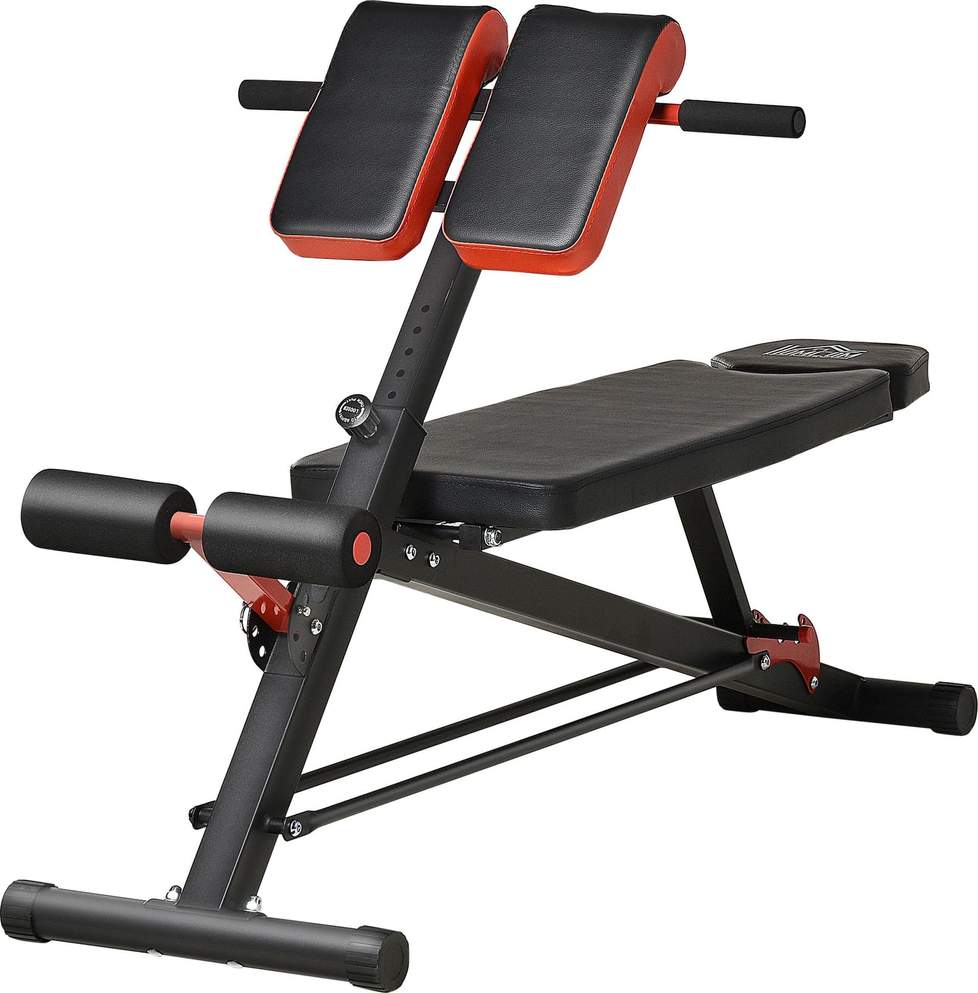 HOMCOM A91-075 Panca Fitness Multifunzione Regolabile Nera e Rossa in Acciaio con Imbottitura EVA, Schienale Piano e Declinabile a -22,5° e -45°, Supporto Cosce su 7 Livelli e Poggiapiedi su 4 Posizioni, 64 x 146 x 73,5-85 cm