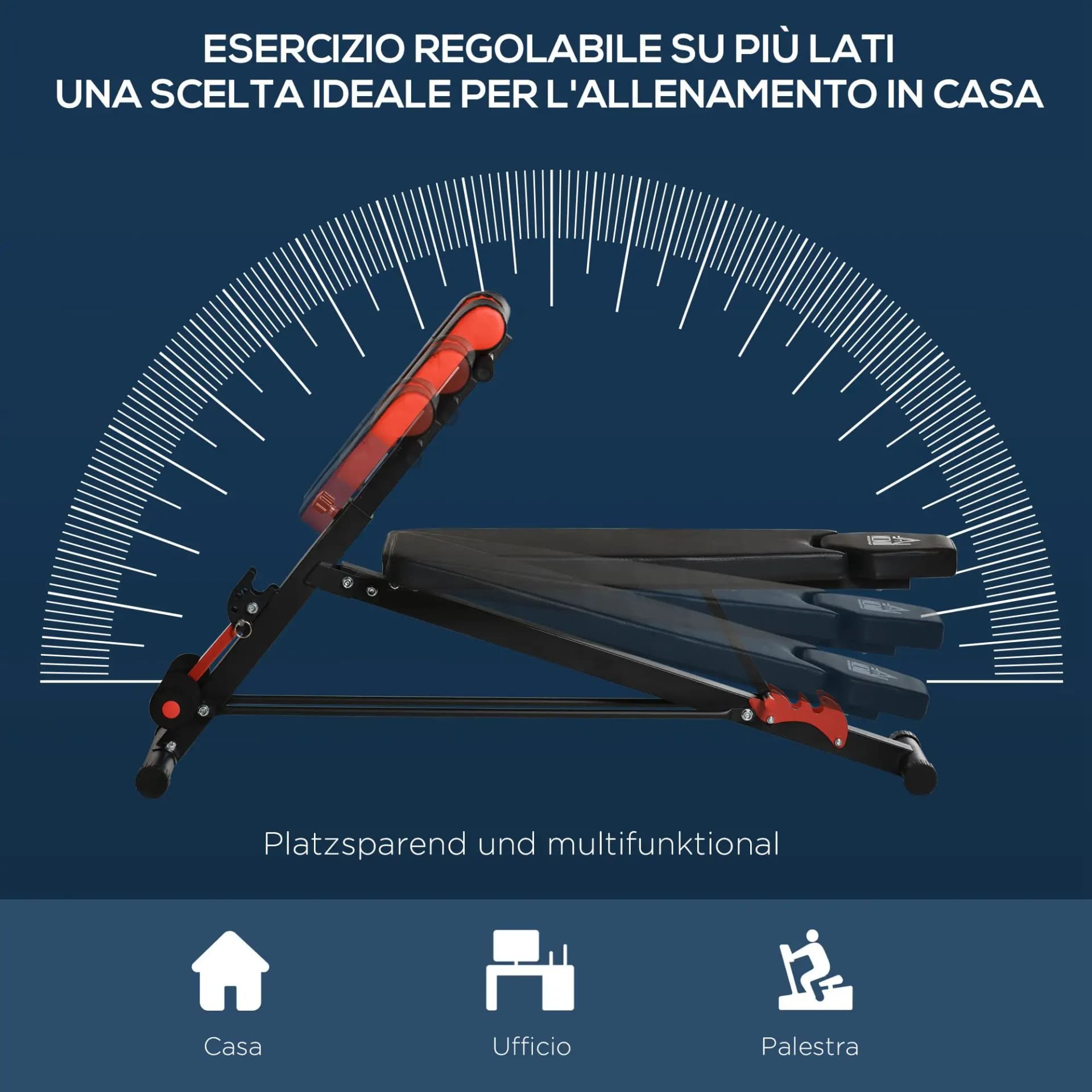 HOMCOM A91-075 Panca Fitness Multifunzione Regolabile Nera e Rossa in Acciaio con Imbottitura EVA, Schienale Piano e Declinabile a -22,5° e -45°, Supporto Cosce su 7 Livelli e Poggiapiedi su 4 Posizioni, 64 x 146 x 73,5-85 cm - 4