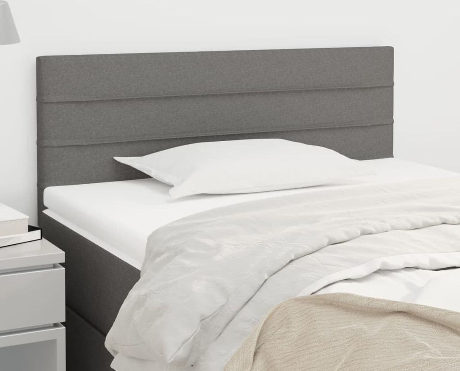 vidaXL Testiera Grigio Scuro 100x5x78/88 cm in Tessuto | Modello 346131 | Dimensioni 105.00 × 85.00 × 10.00 cm | EAN 8720287149750, altezza regolabile, tessuto 100% poliestere, legno ingegnerizzato, larice massello e schiuma