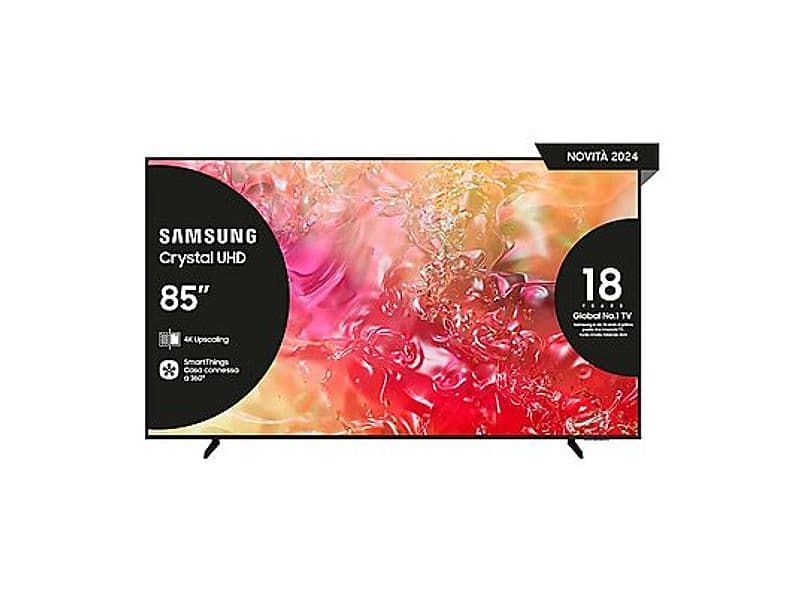 Smart TV 85 Pollici Display LED 4K Ultra HD Sistema Operativo Tizen Classe G colore Nero - UE85DU7170UXZT | Dimensioni 205.00 × 25.00 × 125.00 cm | Dimensioni diagonale schermo: 2,16 m (85") | Forma dello schermo: Piatto