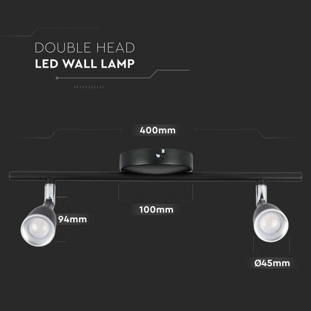 V-TAC VT-810 SKU 8267 Lampada LED da Parete Nera da 9 W e 3000 K, Doppia Testa Orientabile per Illuminazione Interna, Corpo Compatto con Grado di Protezione IP20, Applique Moderna da Interno, EAN 3800157627177 - 3