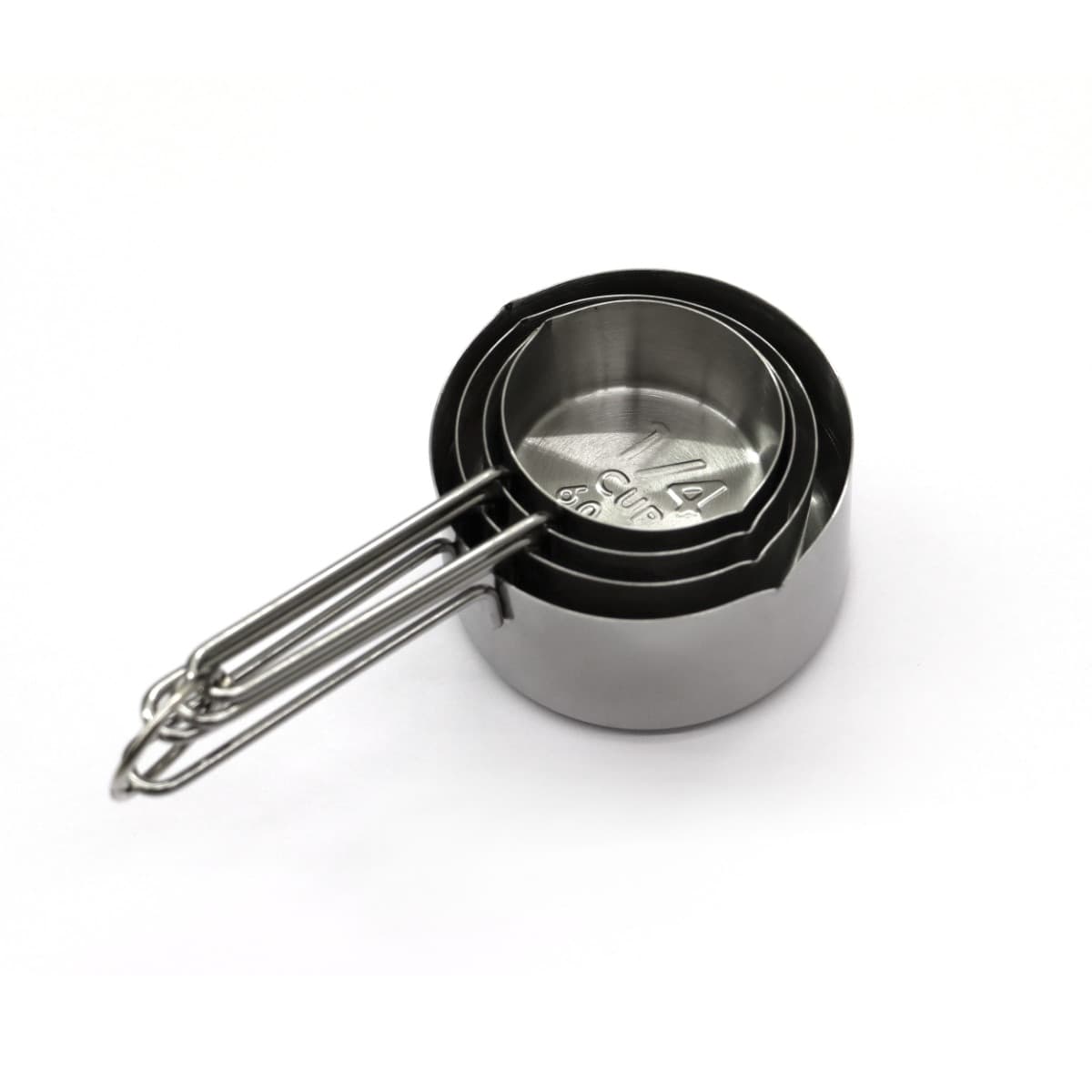 Maxima 09367900 Set Professionale di 4 Misurini in Acciaio Inossidabile da 60, 80, 125 e 250 ml, con manico e beccuccio per versare senza gocce, impilabili, lavabili in lavastoviglie, dimensioni set 16,5 x 8,5 x 4,6 cm, EAN 8719632126249