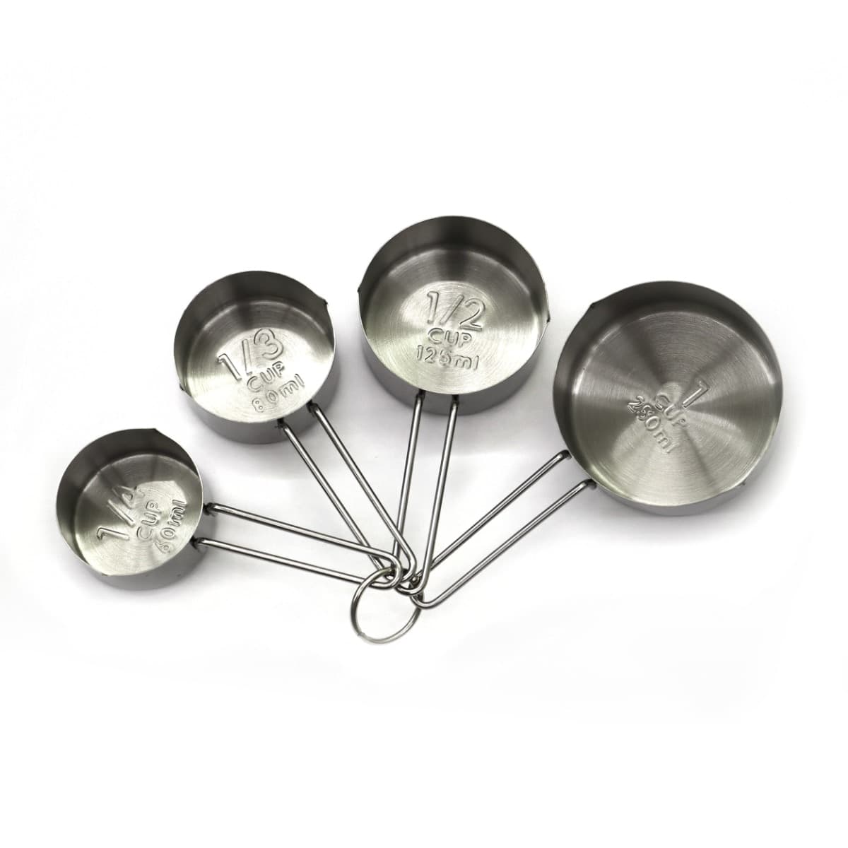 Maxima 09367900 Set Professionale di 4 Misurini in Acciaio Inossidabile da 60, 80, 125 e 250 ml, con manico e beccuccio per versare senza gocce, impilabili, lavabili in lavastoviglie, dimensioni set 16,5 x 8,5 x 4,6 cm, EAN 8719632126249 - 2
