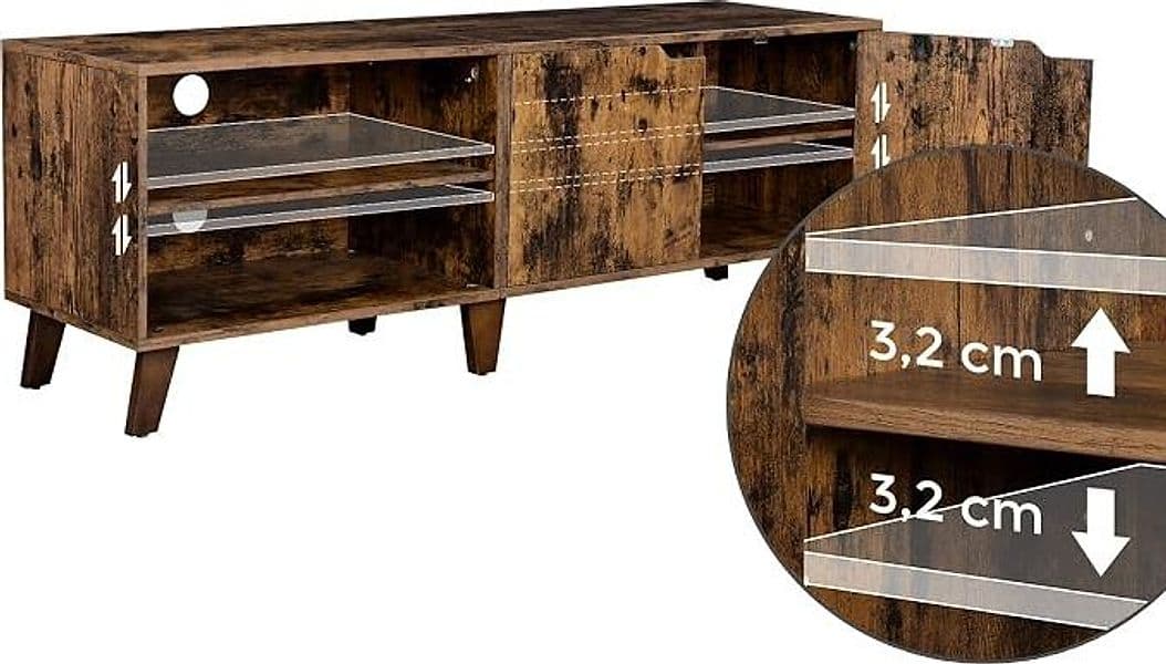 VASAGLE Mobile TV per Televisore fino a 60 Pollici, Armadietto per TV con 2 Ante, Ripiani Regolabili, Lungo 140 cm, per Soggiorno, Camera da Letto, Marrone Vintage LTV027X01 | Dimensioni 155.00 × 50.00 × 15.00 cm - 3