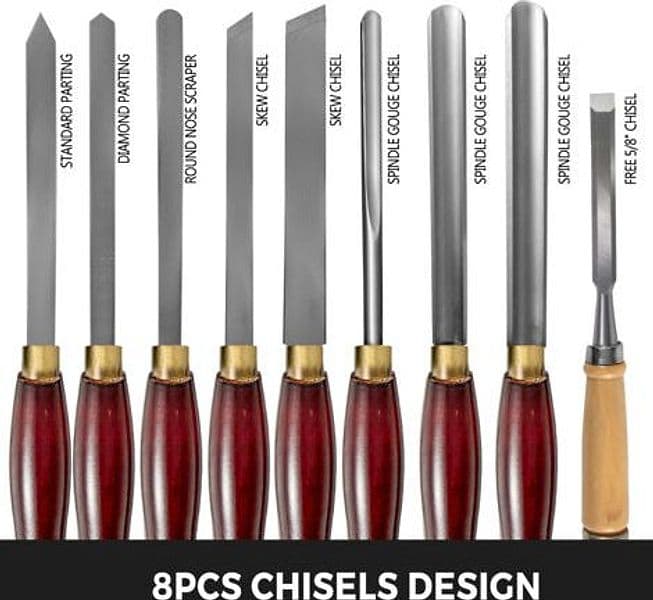 VEVOR Utensili di Tornitura per Legno 8 pezzi Set di Scalpelli per Legno con Lama in Acciaio ad Alta velocita HSS con Custodia, Impugnatura Comoda, per Progetti di Intaglio di Mobili | Dimensioni 45.00 × 30.00 × 10.00 cm - 4