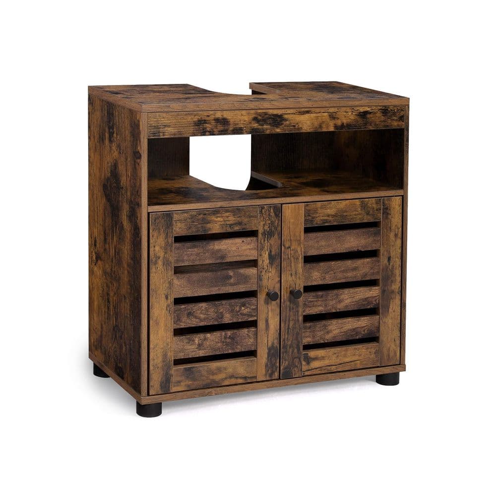 Mobile Sottolavabo in Truciolare Effetto Rovere Rustico 60 x 30 x 63 cm, con Due Ante, Ripiano Interno Regolabile, Apertura per Sifone 15 x 20 x 31,5 cm, Carico Massimo 20 kg e Fissaggio Antiribaltamento alla Parete, EAN 5903332070671