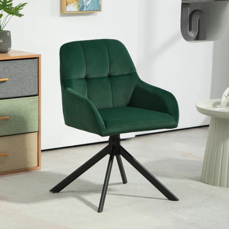 HOMCOM Poltroncina in Velluto Moderna con Seduta Girevole, Braccioli e Gambe in Acciaio, Verde | Dimensioni 75.00 × 70.00 × 60.00 cm - 2