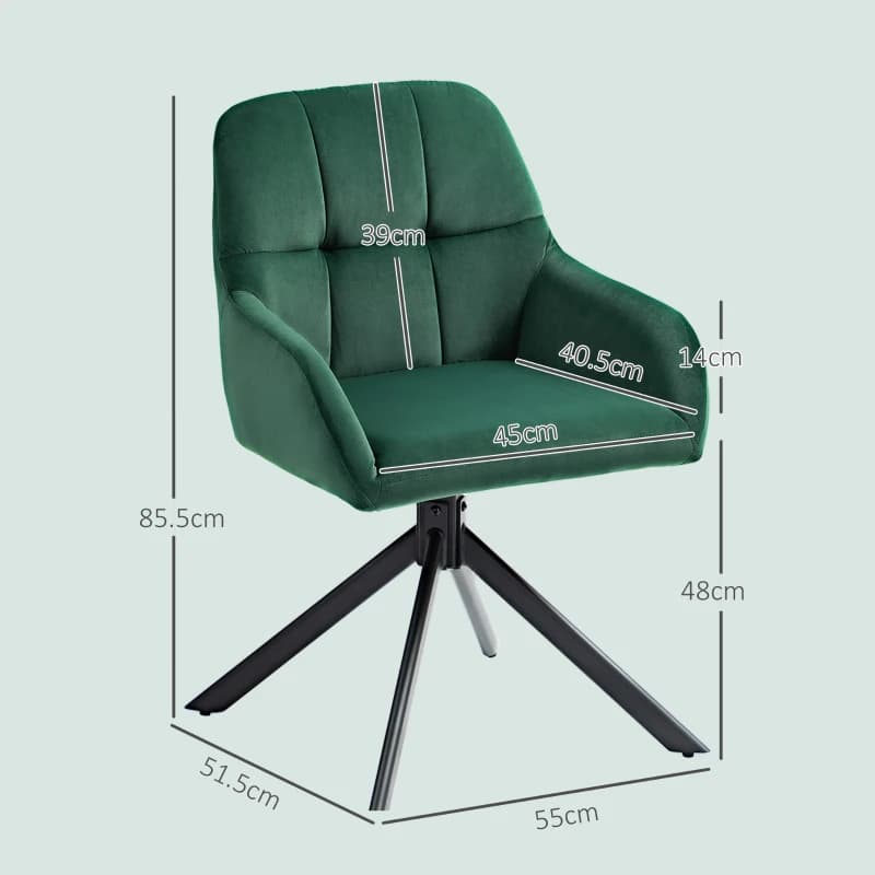 HOMCOM Poltroncina in Velluto Moderna con Seduta Girevole, Braccioli e Gambe in Acciaio, Verde | Dimensioni 75.00 × 70.00 × 60.00 cm - 3